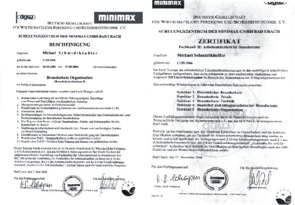 Brandschutz Organisation + Zertifikat Fachkraft für Arbeitssicherheit im Brandschutz
